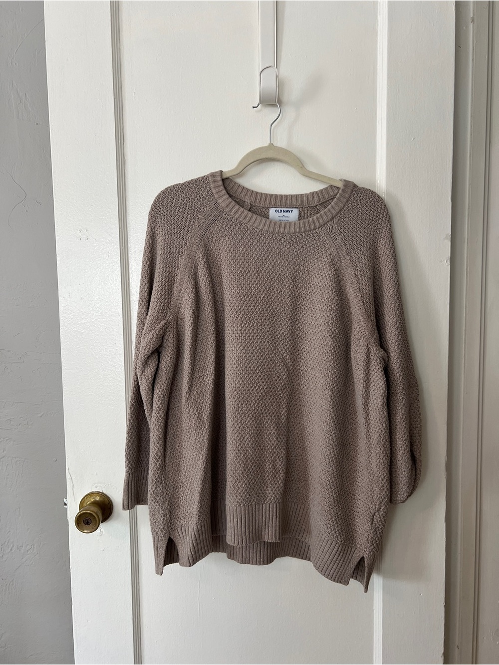 Old Navy Beige Crewneck Textured Knit Sweater